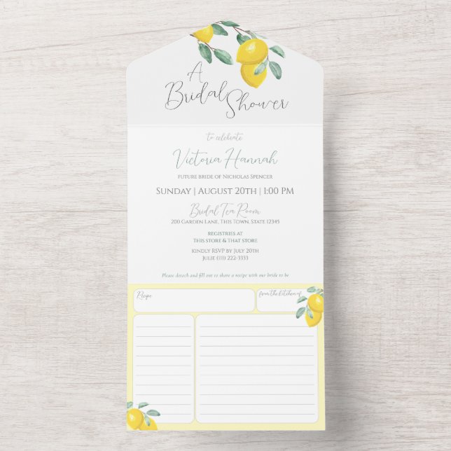 Lemon Bridal Shower with Recipe Card (Inside)