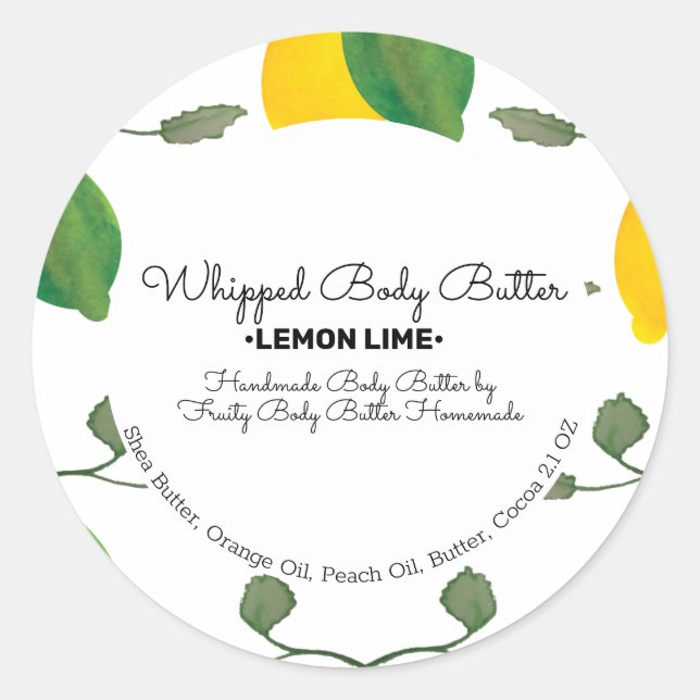 Lemon Bunch Body Butter Bath Branding Packaging Classic Round Sticker (Front)