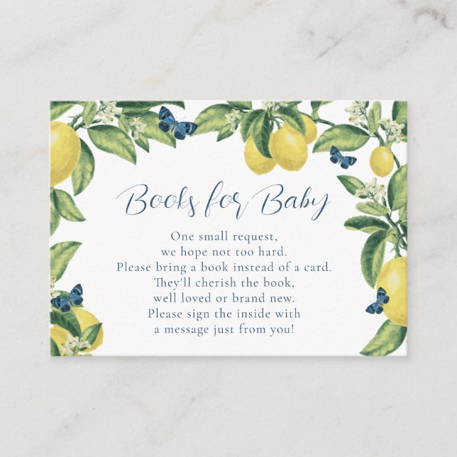 Lemon Butterfly Books for Baby Shower Insert Card (Front)