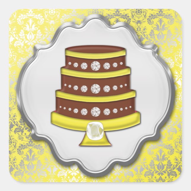 Lemon Cake Couture Damask Square Bakery Label (Front)