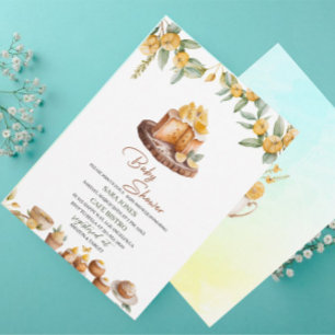 Lemon Cakes Watercolor Baby Shower Invitation