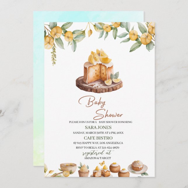 Lemon Cakes Watercolor Baby Shower Invitation (Front/Back)