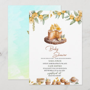 Lemon Cakes Watercolor Baby Shower Invitation
