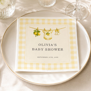Lemon Can't Wait to Squeeze Gingham Baby Shower Napkin