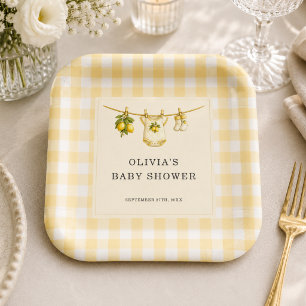 Lemon Can't Wait to Squeeze Gingham Baby Shower Paper Plate