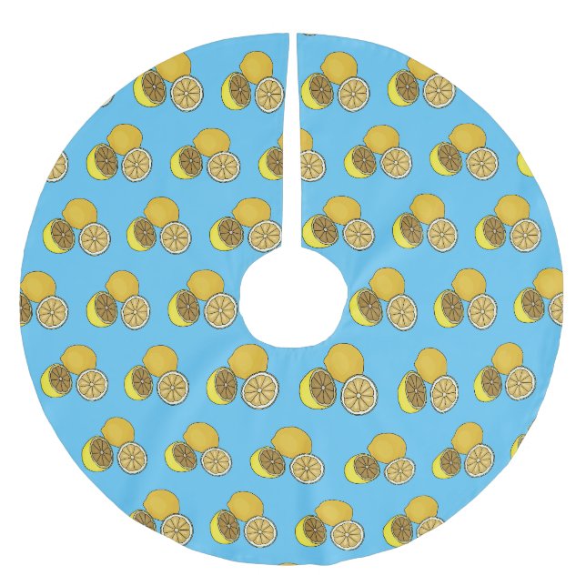 Lemon cartoon illustration brushed polyester tree skirt (Front)