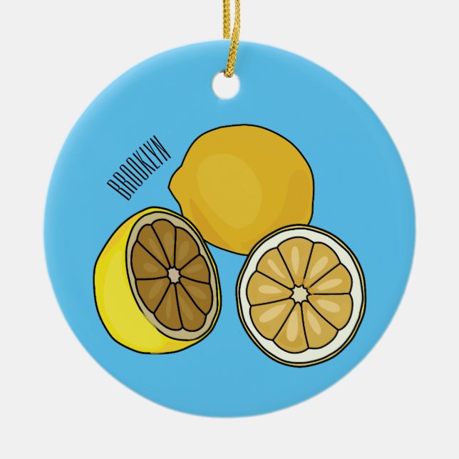 Lemon cartoon illustration ceramic ornament (Front)