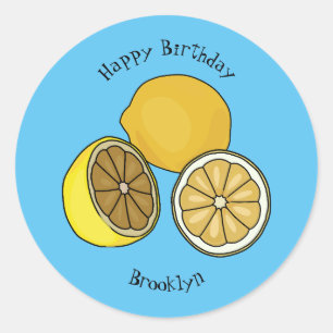 Lemon cartoon illustration classic round sticker