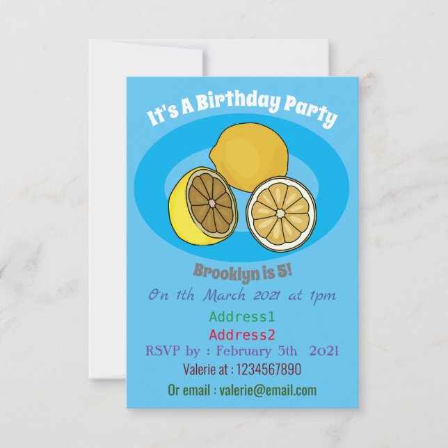 Lemon cartoon illustration invitation (Front)