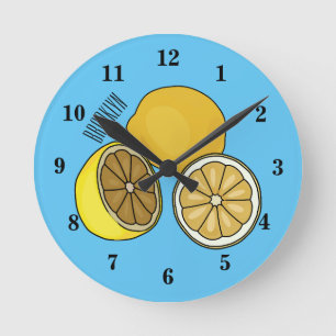 Lemon cartoon illustration round clock