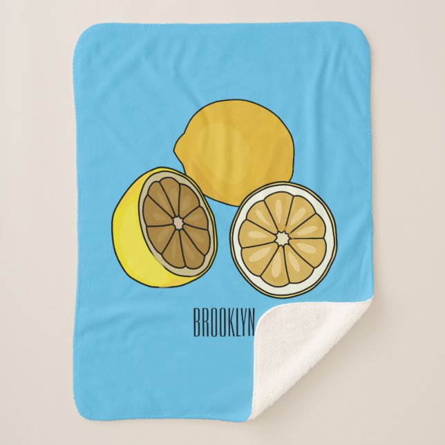 Lemon cartoon illustration sherpa blanket (Front)