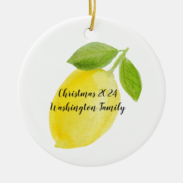 Lemon Ceramic Personalized Year Christmas Ornament (Front)