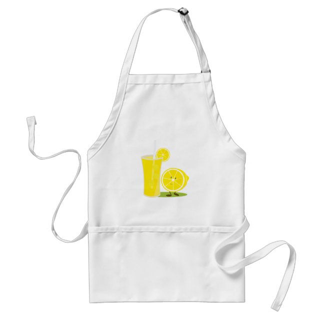 Lemon character standing next to lemonade standard apron (Front)