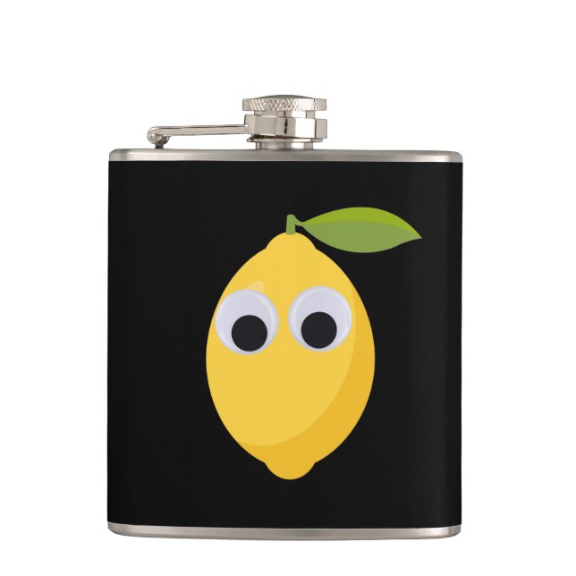 Lemon Character, sweet fruit with googly eyes   Hip Flask (Front)