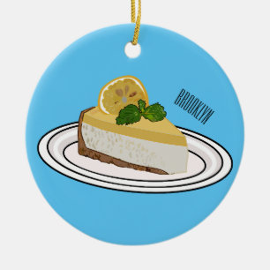 Lemon cheesecake cartoon illustration ceramic ornament