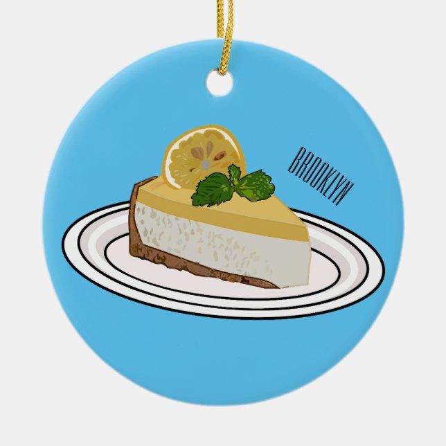 Lemon cheesecake cartoon illustration  ceramic ornament (Front)