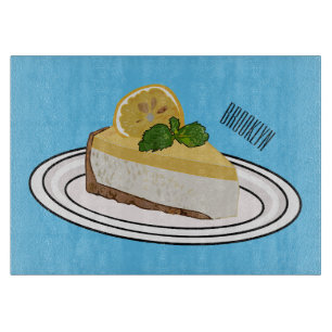 Lemon cheesecake cartoon illustration  cutting board