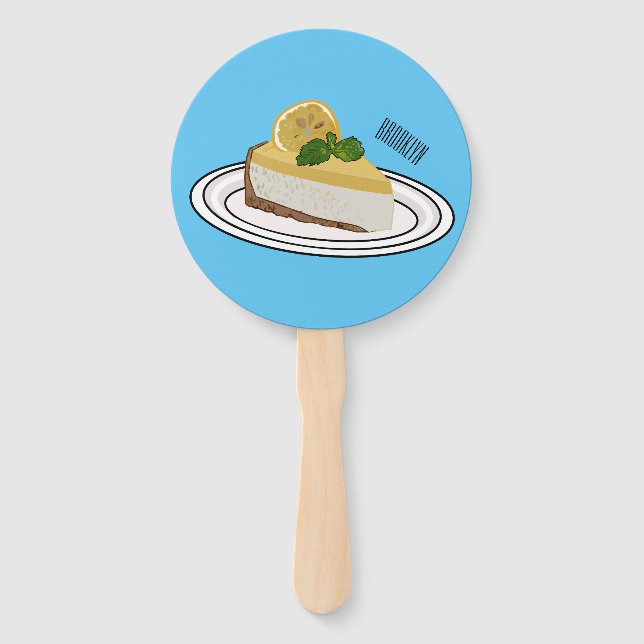 Lemon cheesecake cartoon illustration  hand fan (Front)