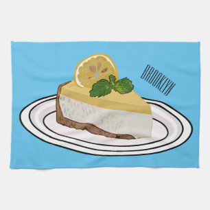 Lemon cheesecake cartoon illustration  kitchen towel