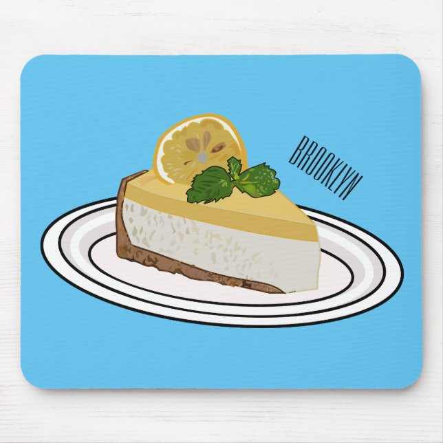 Lemon cheesecake cartoon illustration  mouse pad (Front)