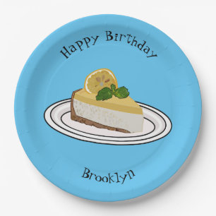 Lemon cheesecake cartoon illustration paper plate
