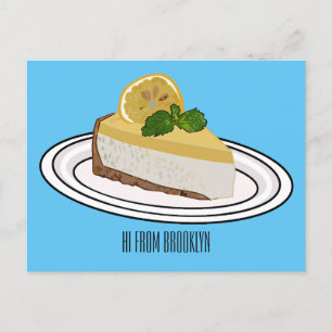 Lemon cheesecake cartoon illustration postcard