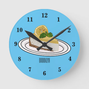 Lemon cheesecake cartoon illustration round clock