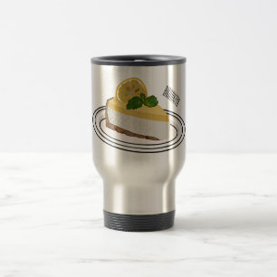 Lemon cheesecake cartoon illustration travel mug
