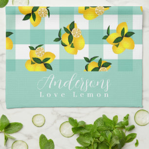 Lemon Chic Aqua Gingham Kitchen Towel