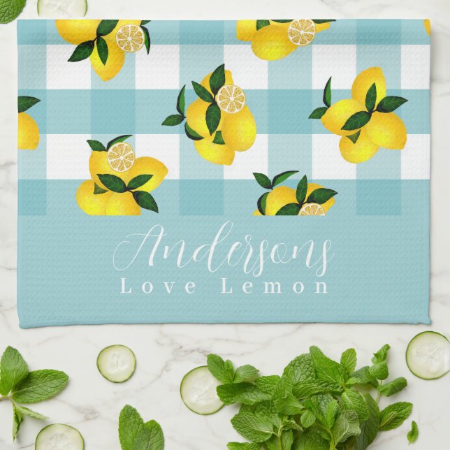 Lemon Chic Blue Gingham Kitchen Towel (Folded)
