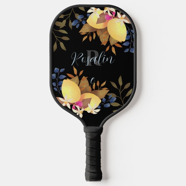 Lemon Chic Monogram Black Pickleball Paddle (Front)