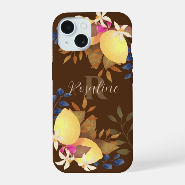 Lemon Chic Monogram Brown iPhone 15 Case (Back)