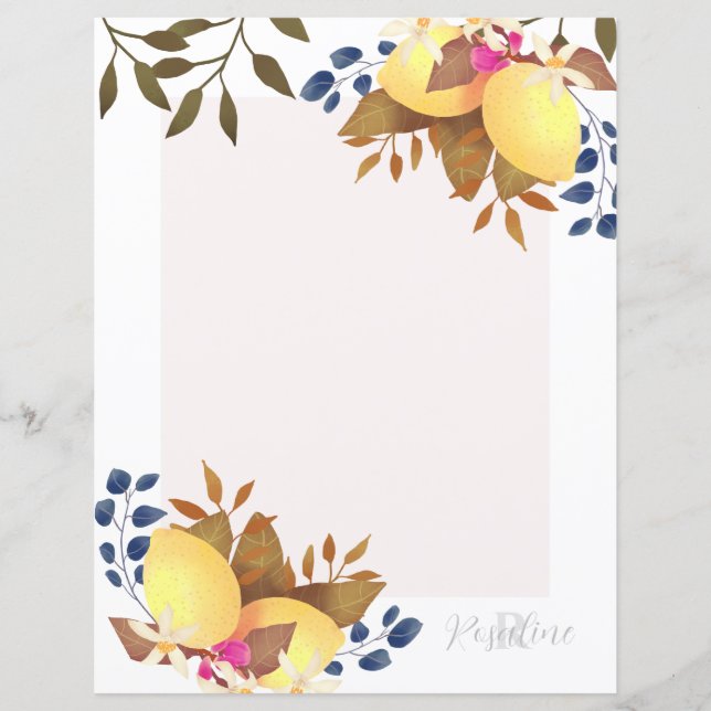 Lemon Chic Monogram White Paper Sheet (Front)