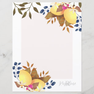 Lemon Chic Monogram White Paper Sheet
