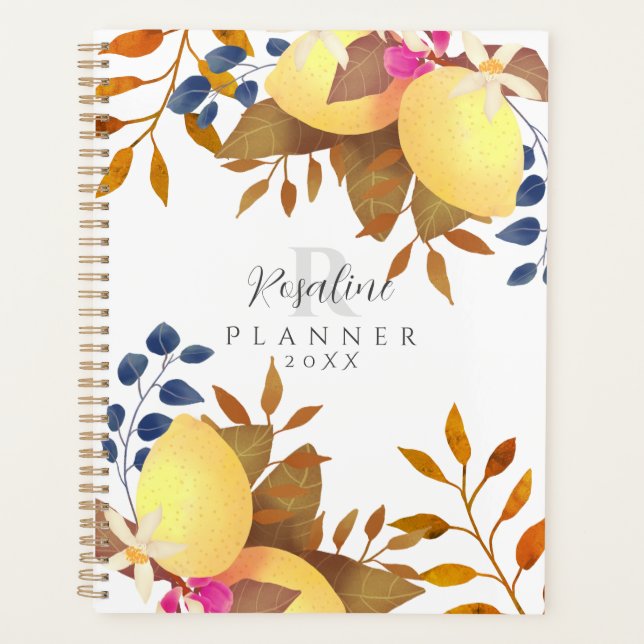 Lemon Chic Monogram White Planner (Front)
