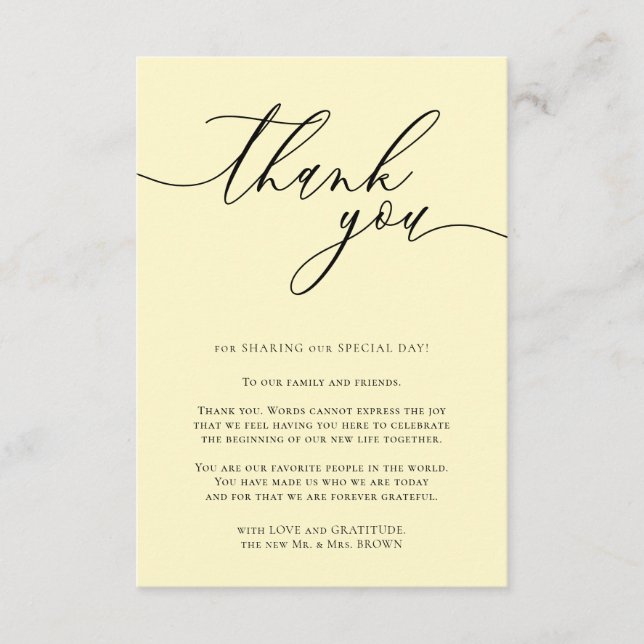 Lemon Chiffon Calligraphy Custom Photo Thank You Enclosure Card (Front)