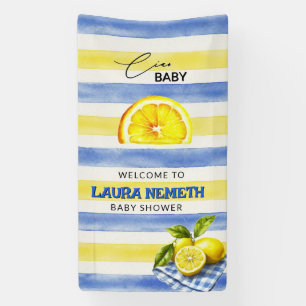 Lemon Ciao Baby Blue Yellow Stripe Welcome Banner