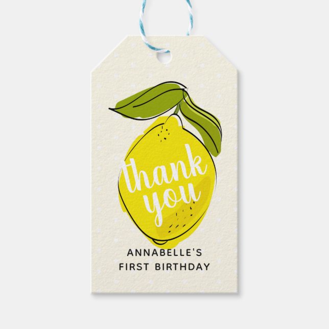 Lemon Citrus1st Birthday Yellow Thank You Gift Tag (Front)