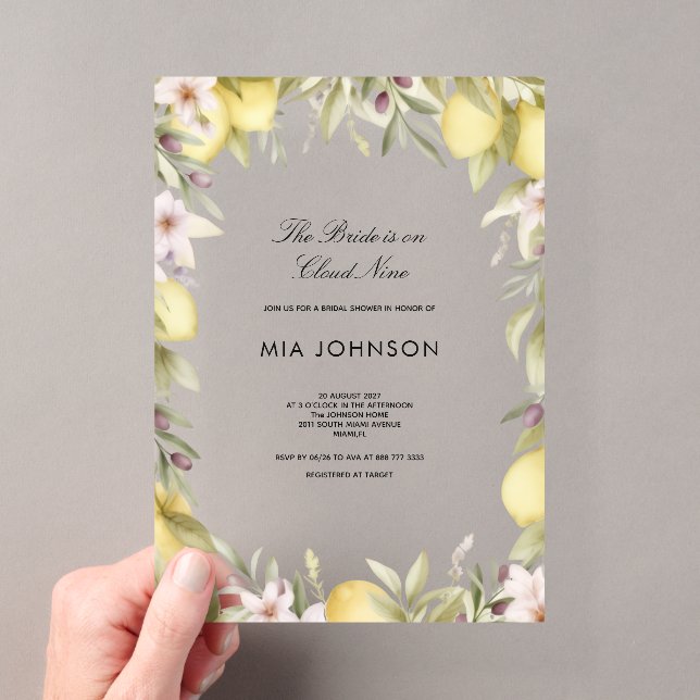 Lemon citrus acrylic  bridal shower invitation (Insitu (Handheld))