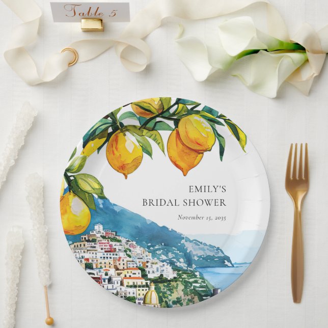 Lemon Citrus Amalfi Coast Bridal Shower Paper Plate (Wedding)