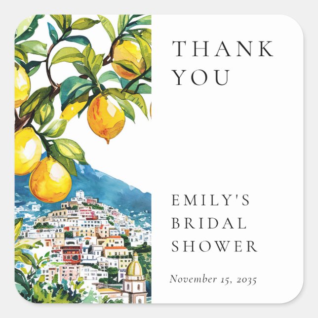 Lemon Citrus Amalfi Coast Bridal Shower Square Sticker (Front)