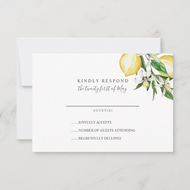 Lemon Citrus  and leaves green Wedding RSVP (Front)