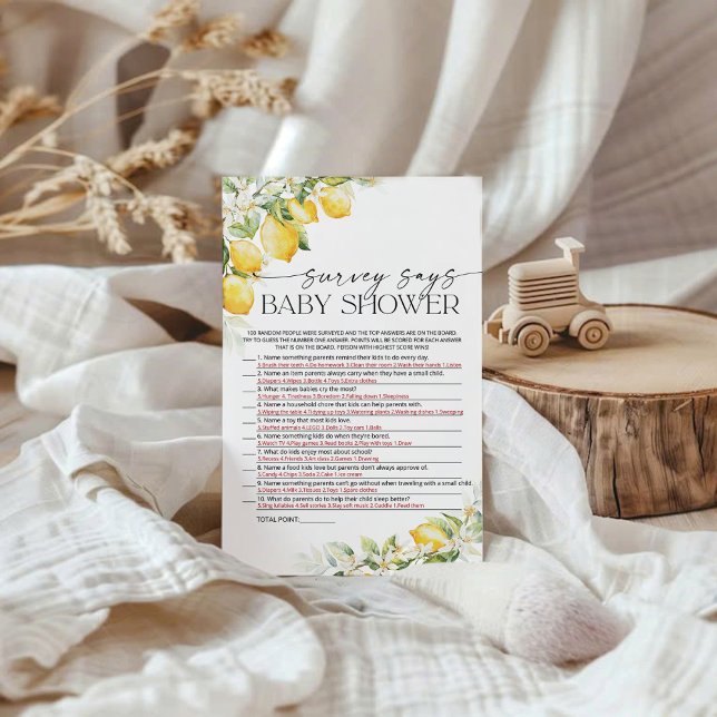 Lemon Citrus Baby Shower Survey Says Game Card (Creator Uploaded)