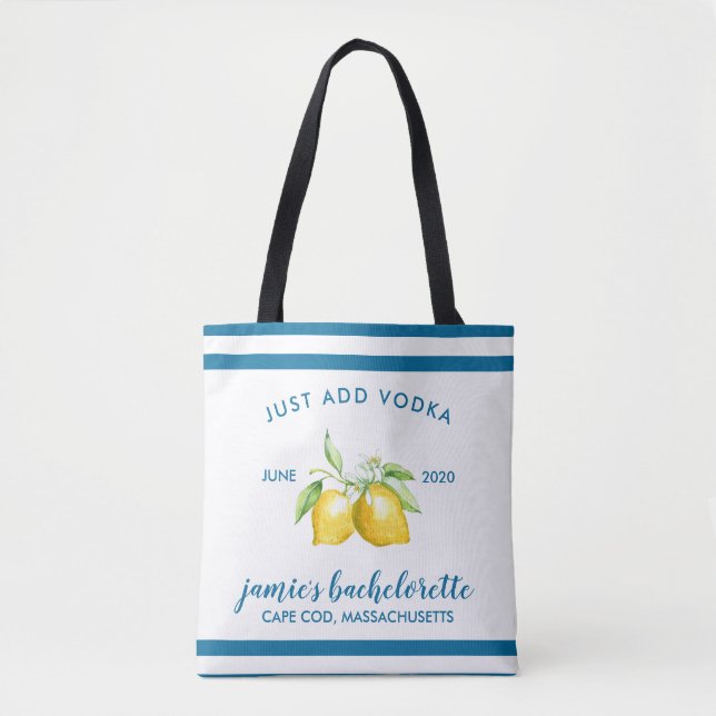 Lemon Citrus Bachelorette Personalized Tote Bag (Front)