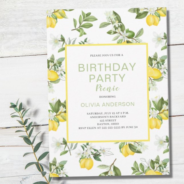 Lemon Citrus Birthday Party Picnic Invitation (Creator Uploaded)