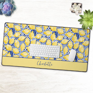 Lemon Citrus Blue Mediterranean Personalized Desk Mat