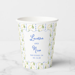 Lemon Citrus Blue & Yellow Amalfi Custom Wedding  Paper Cups