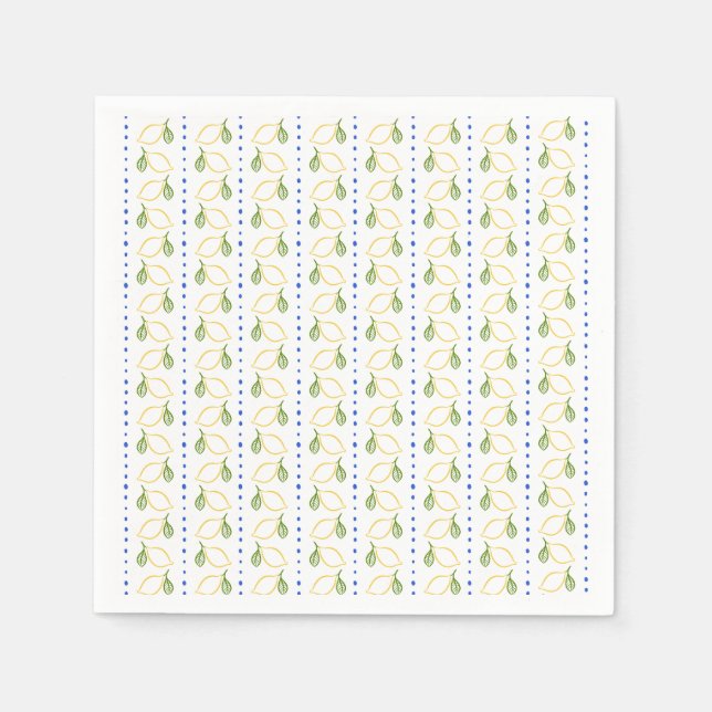 Lemon Citrus Blue & Yellow Amalfi Mediterranean Napkin (Front)