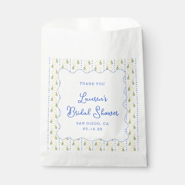 Lemon Citrus Blue & Yellow Bridal Shower Thank You Favour Bag (Front)