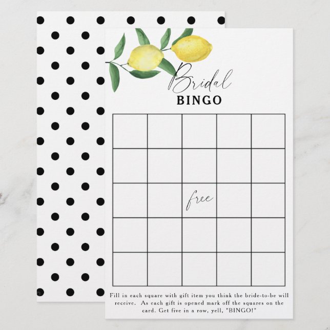 Lemon Citrus - Bridal shower bingo game (Front/Back)